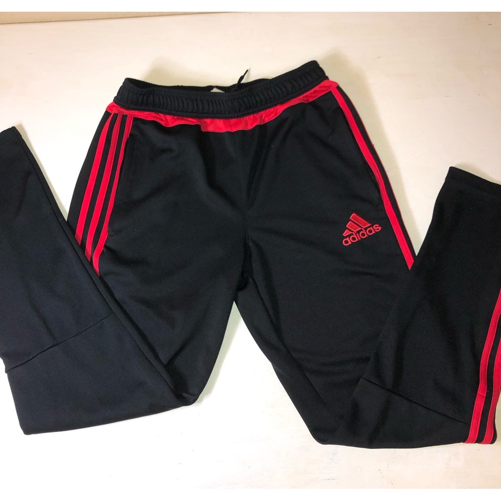 Adidas Kids Black Track Pants with Red Trim, Large, Like New,Pet/smoke free home